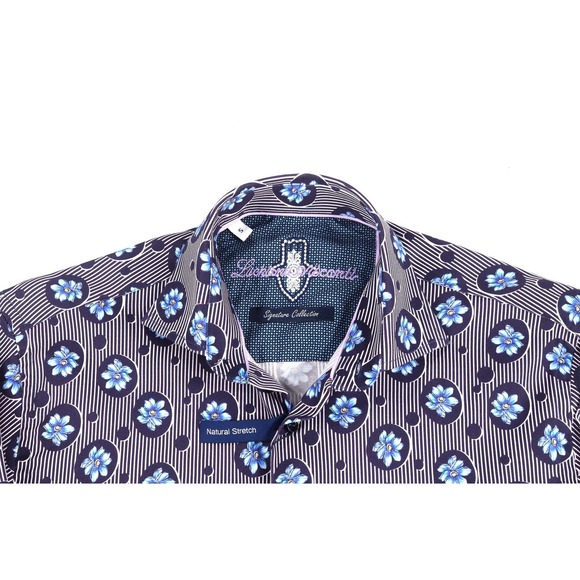 Luchiano Visconti Navy & White Stripes, Royal Blue Floral Shirt, SZ M * men993 - Picture 5 of 7